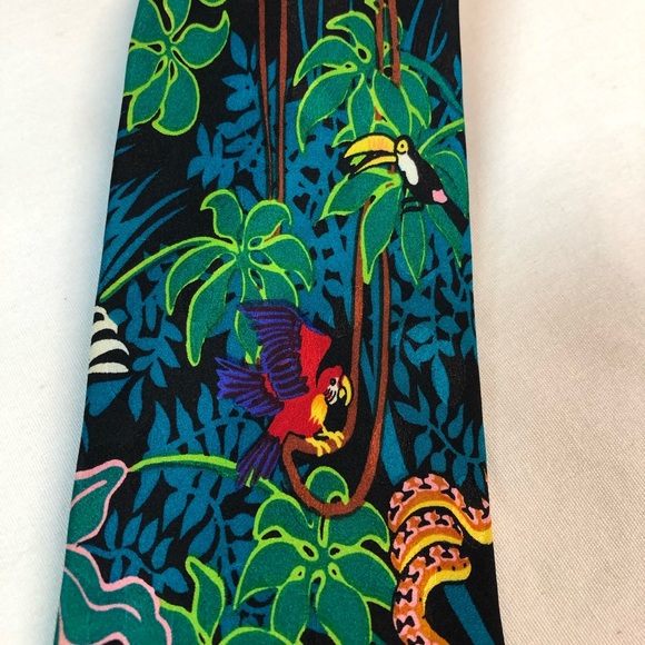 Vintage Addiction Men’s Fun Jungle Print Tie Silk - Picture 5 of 6